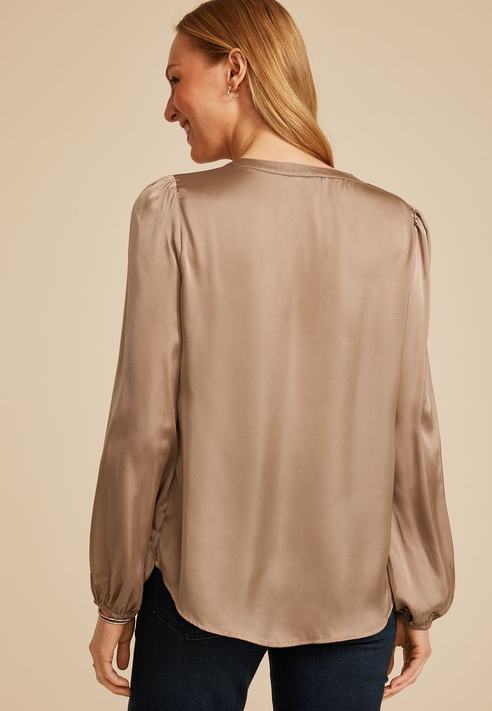 Satin Split Neck Blouse - Image 2