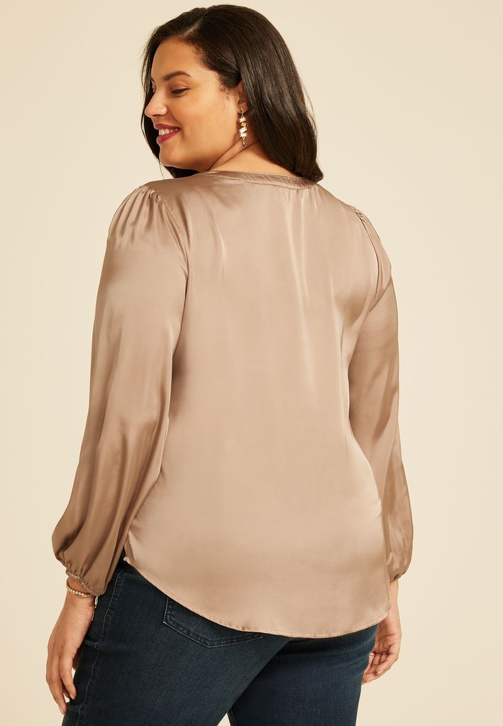 Plus Size Satin Split Neck Blouse - Image 2