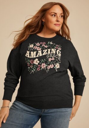 Plus Size Amazing Grace Floral Relaxed Fit Sweatshirt