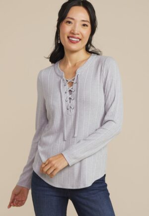 Heathered Variegated Lace Up Top