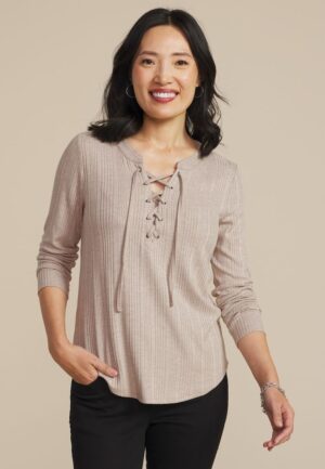 Heathered Variegated Lace Up Top