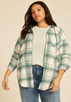 Plus Size Vintage Plaid Hooded Shacket