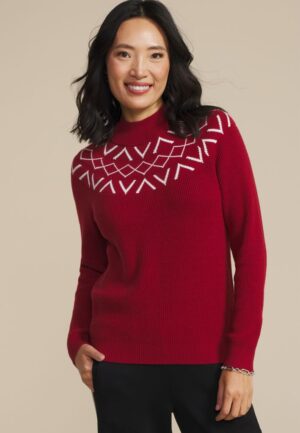 Red Fair Isle Mock Neck Sweater