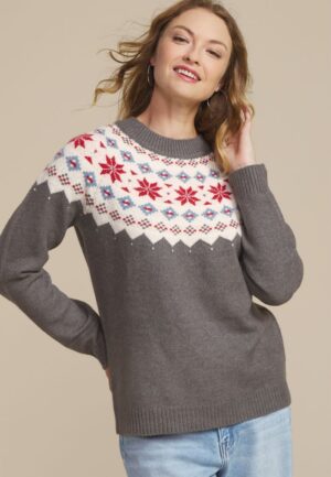 Gray Fair Isle Crew Neck Sweater