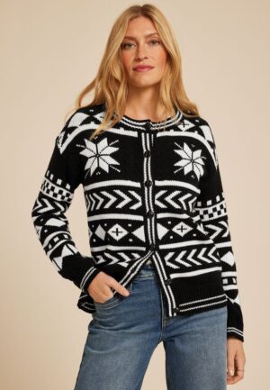 Nordic Snowflake Button Front Cardigan