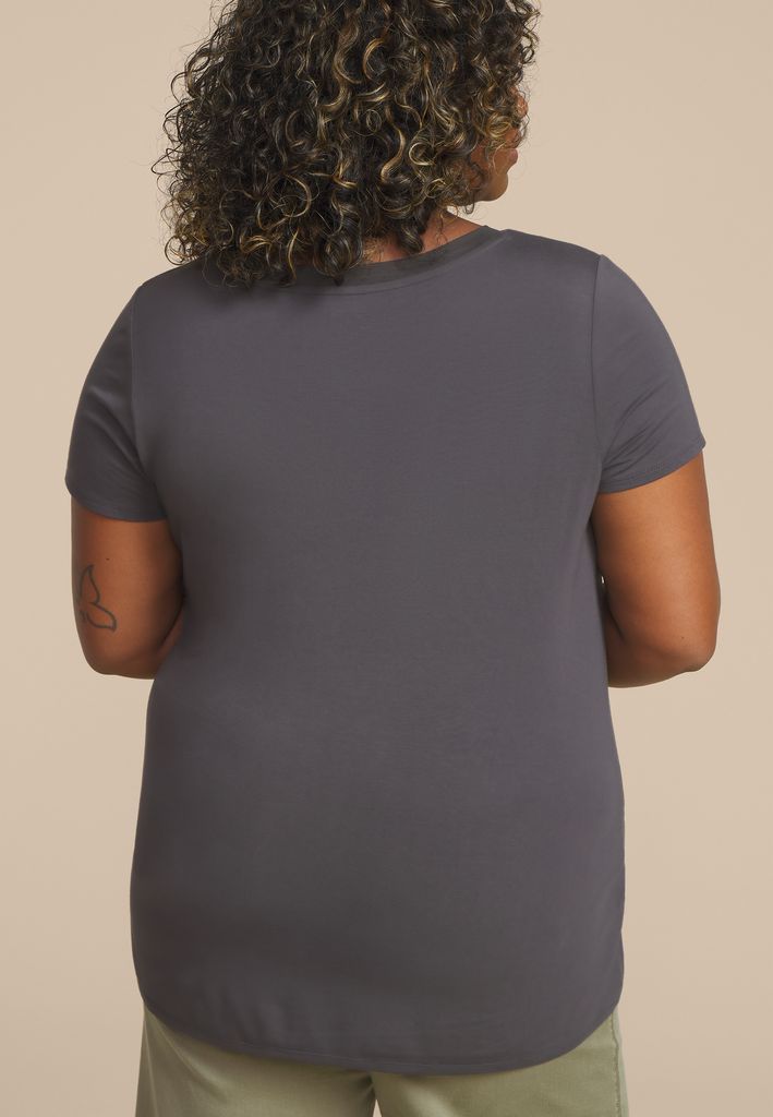 Plus Size 24/7 Mesh Trim V Neck Tee - Image 2