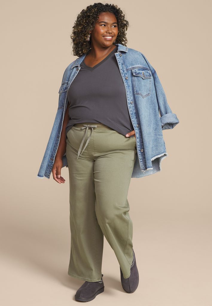 Plus Size 24/7 Mesh Trim V Neck Tee - Image 3