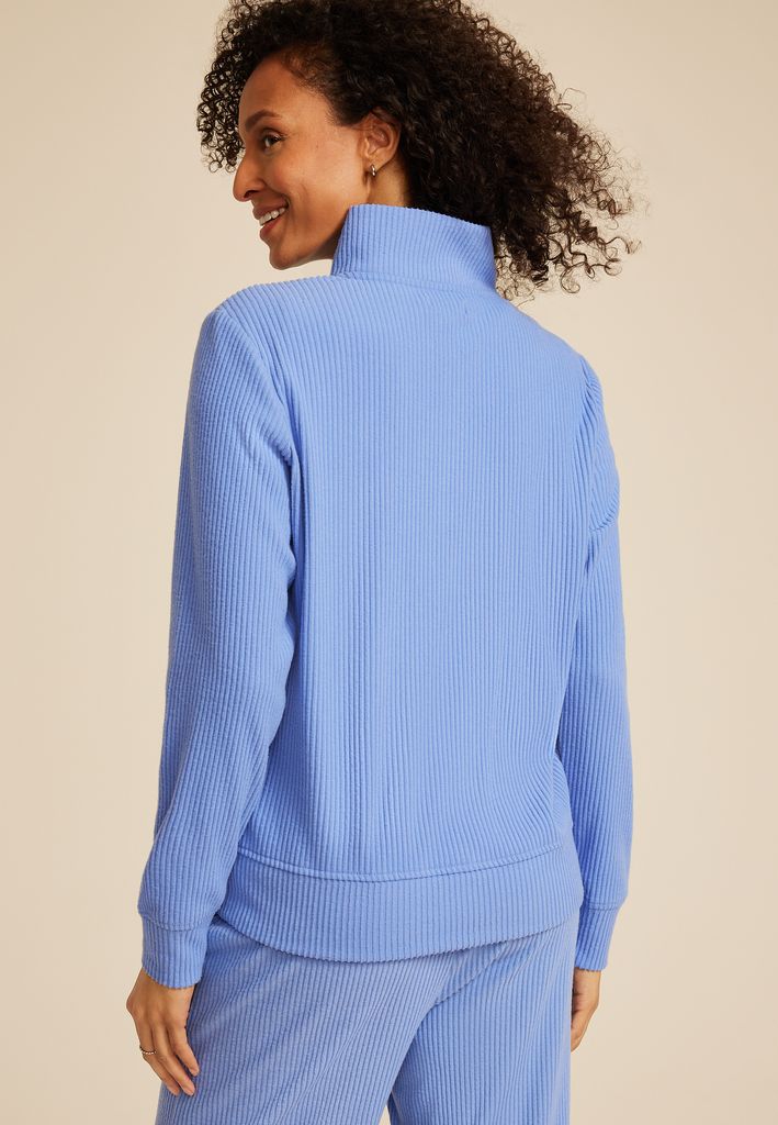 Cozy Ribbed Knit Quarter Zip Sweatshirt - Image 2