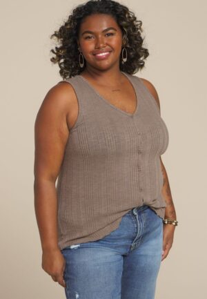 Plus Size Variegated Button Front Tank Top