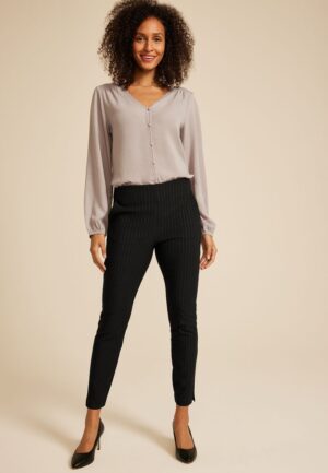 Bengaline Metallic Pinstripe Mid Rise Skinny Pant