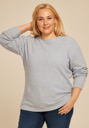 Plus Size Brushed Waffle Tunic Sweatshirt
