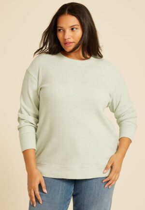 Plus Size Brushed Waffle Tunic Sweatshirt