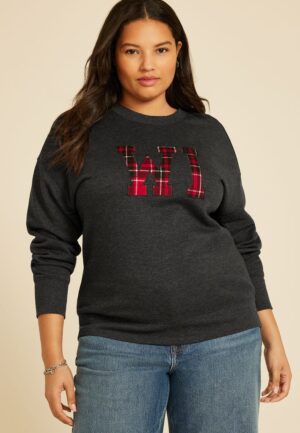 Plus Size State Plaid Crew Neck Sweatshirt