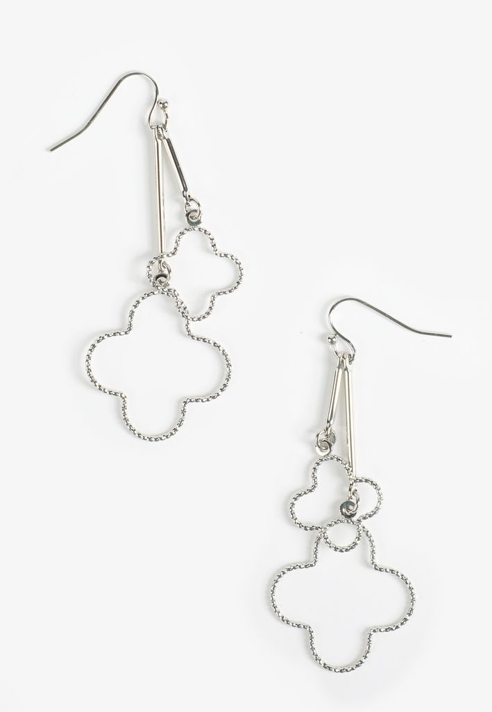 Silver Clover Drop Earrings
