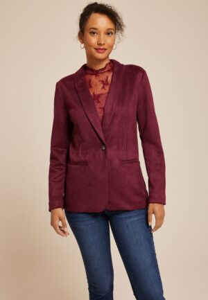 Faux Suede Single Button Blazer
