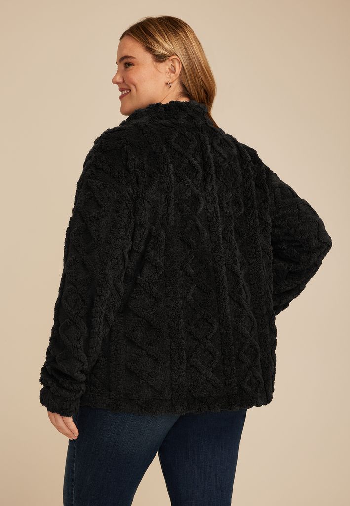 Plus Size Studio Y Cabled Texture Sherpa Jacket - Image 2