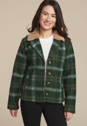Green Plaid Sherpa Collar Jacket