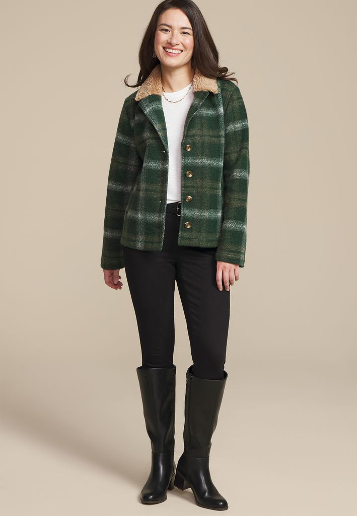 Green Plaid Sherpa Collar Jacket - Image 3