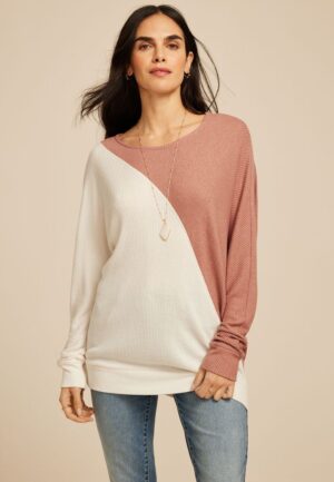 24/7 Dakota Diagonal Seam Colorblock Long Sleeve Tee