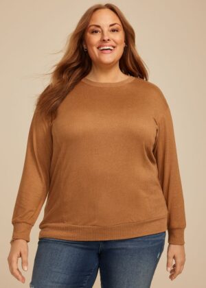 Plus Size 24/7 Hacci Ribbed Side Long Sleeve Tee