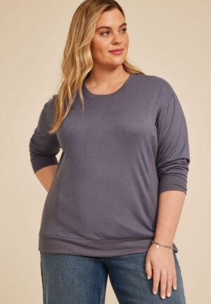 Plus Size 24/7 Hacci Ribbed Side Long Sleeve Tee