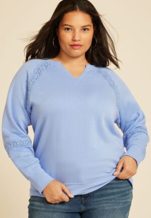 Plus Size Crochet Mix Relaxed Fit Sweatshirt