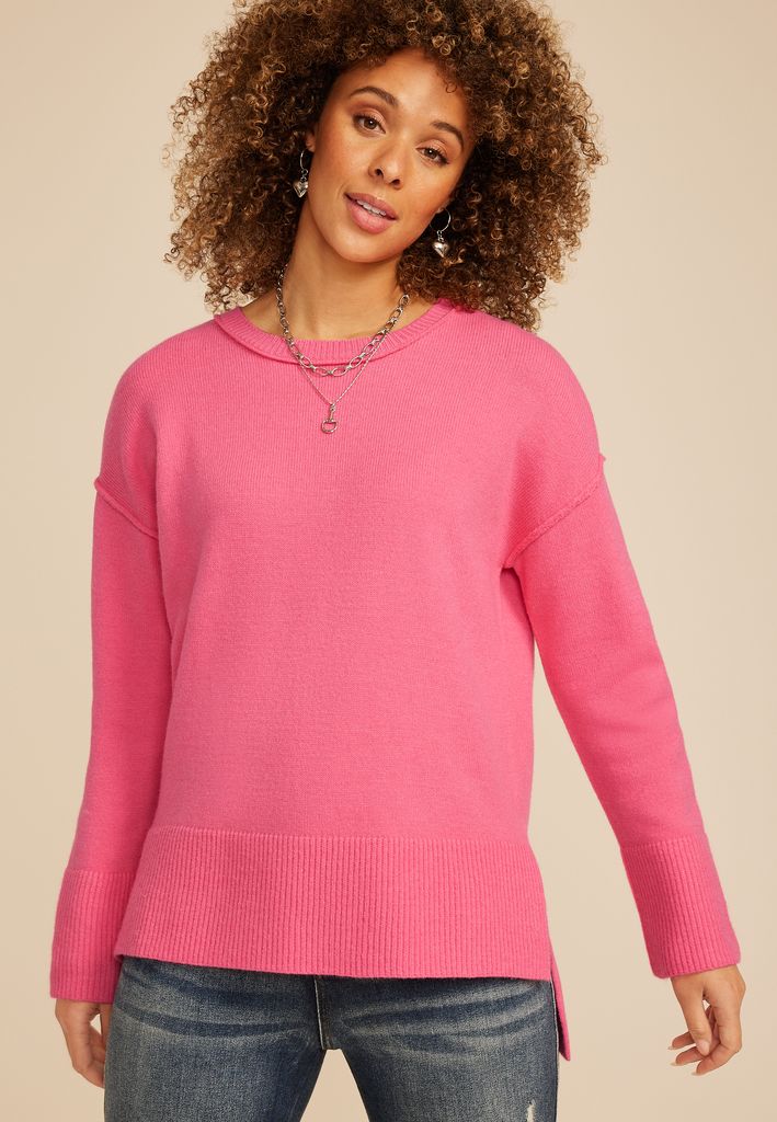 Crew Neck Step Hem Sweater - Image 3