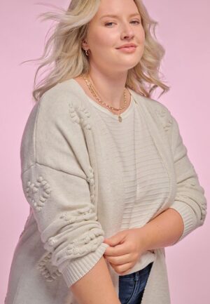 Plus Size Heart Bobble Open Front Cardigan