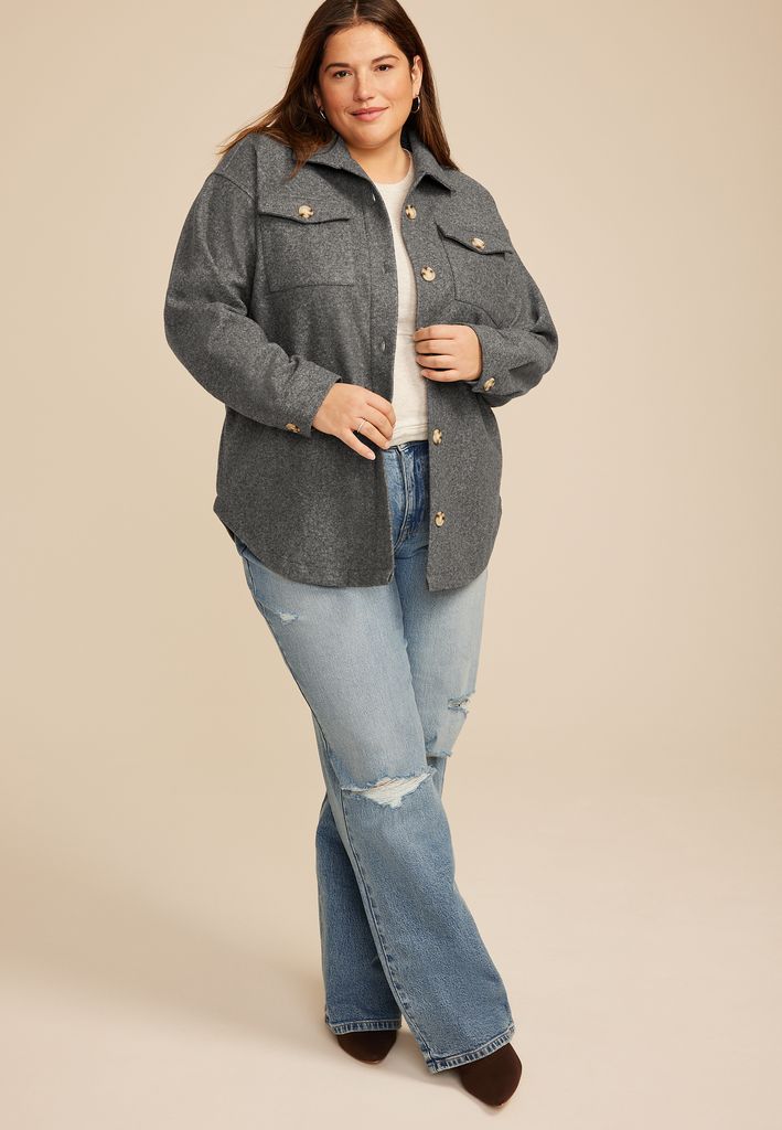 Plus Size Gray Faux Wool Shacket