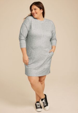 Plus Size Heather Gray Crew Neck Sweatshirt Dress