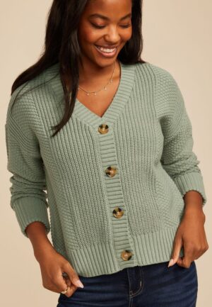 Mixed Stitch Button Front Cardigan