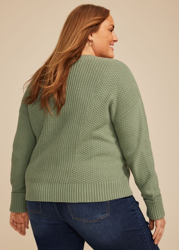 Plus Size Mixed Stitch Button Front Cardigan - Image 2