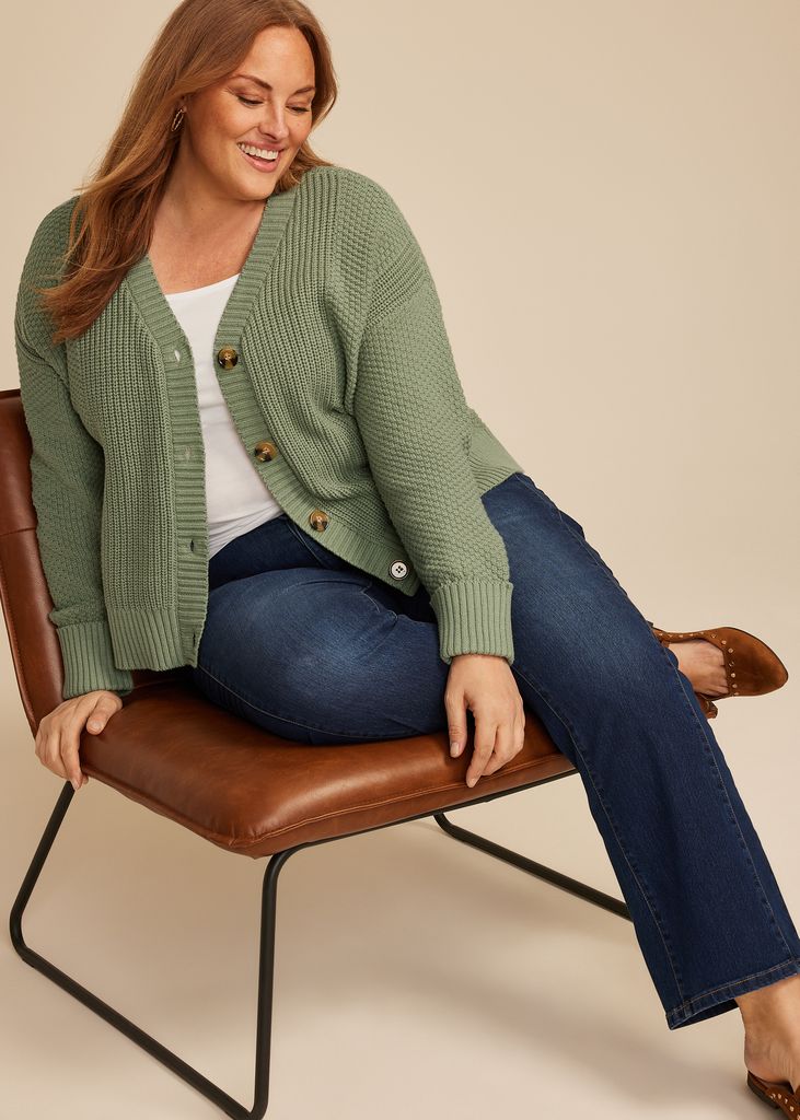 Plus Size Mixed Stitch Button Front Cardigan - Image 3