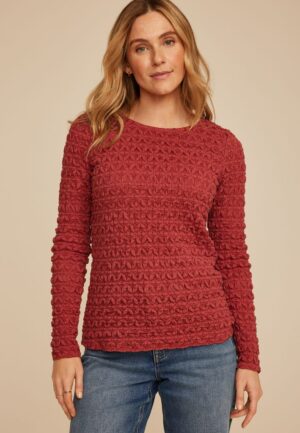 Textured Boat Neck Long Sleeve Tee