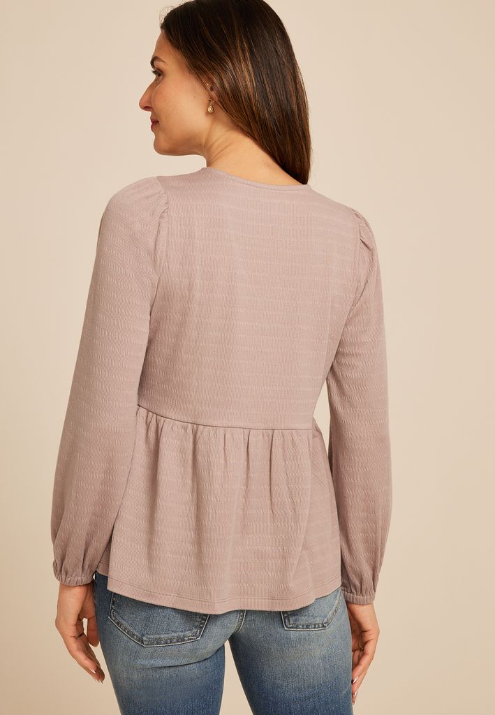 Textured Bow Tie V Neck Top - Image 2