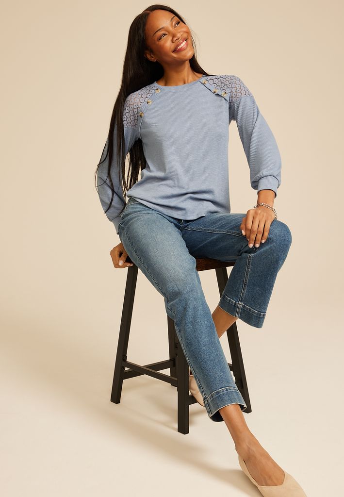 Lace Shoulder Raglan Top - Image 3