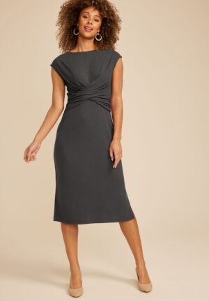 24/7 Wrap Bodice Ribbed Midi Dress