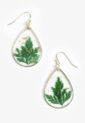 Gold Metallic Pressed Leaf Teardrop Earring