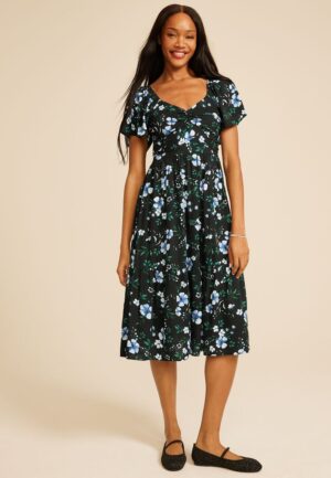 Floral Short Sleeve Tiered Midi Dress
