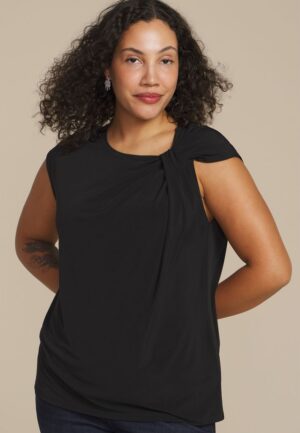 Plus Size Asymmetrical Knot Shoulder Top