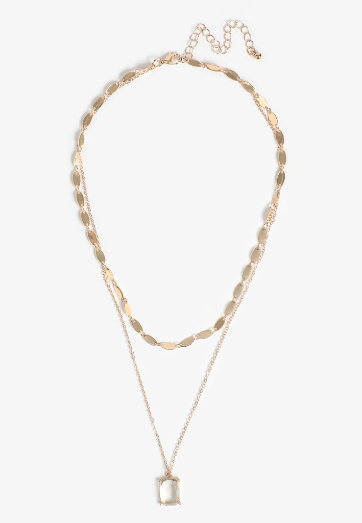 Gold Glass Stone Pendant Layered Necklace - Image 2