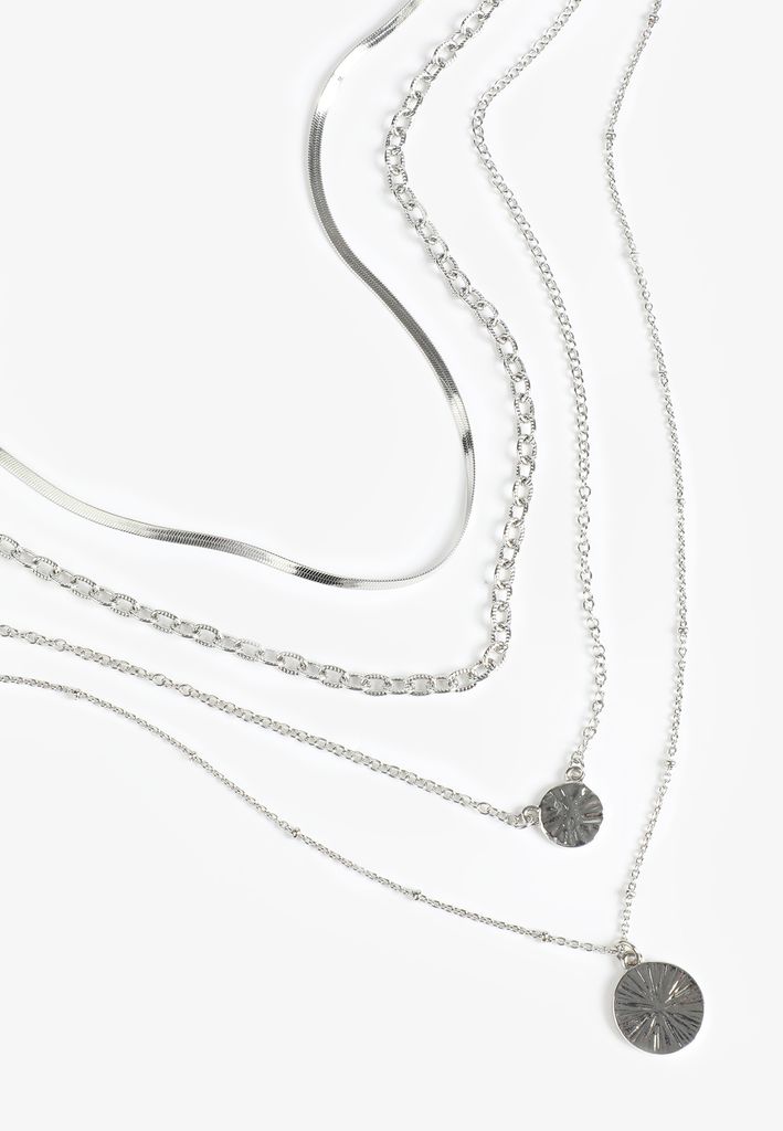 Silver 4 Row Layered Necklace