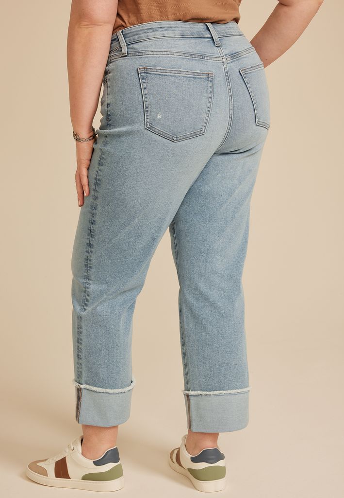 Plus Size m jeans by maurices™ High Rise Relaxed Straight Frayed Hem Ankle Jean - Image 2
