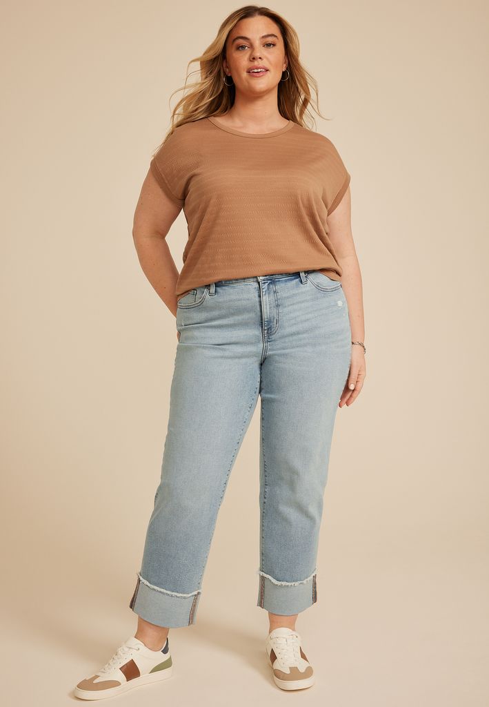 Plus Size m jeans by maurices™ High Rise Relaxed Straight Frayed Hem Ankle Jean - Image 3