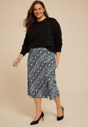 Plus Size Studio Y Snake Print High Rise Midi Skirt