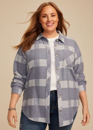 Plus Size Plaid Fleece Oversized Shacket