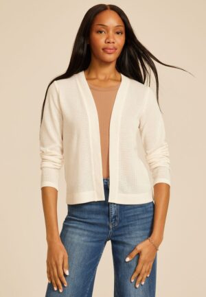 Textured Open Front Cardigan
