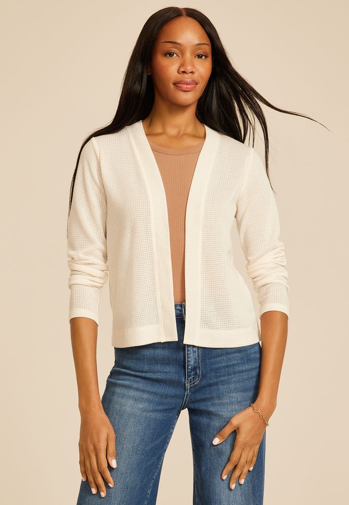 Textured Open Front Cardigan
