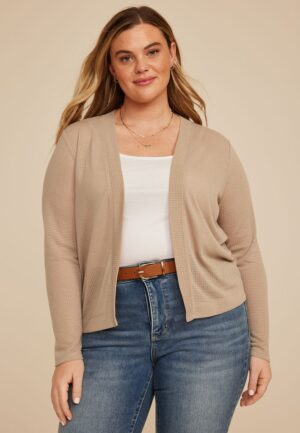 Plus Size Textured Open Front Cardigan
