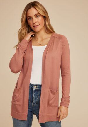 Knit Pocket Open Front Cardigan